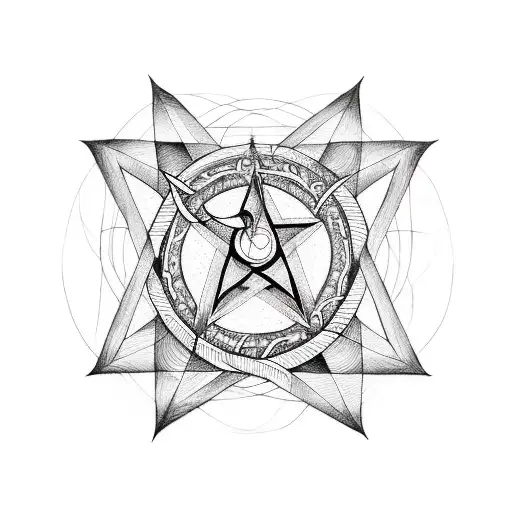 A Blackwork Tattoo Of A Music Pentagram Formed By Surfboards