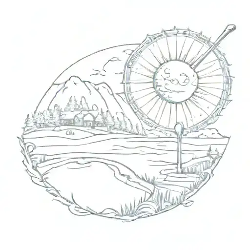 A Golf Club Shaped Like The Sun With Northern Michigan Landscape Inside