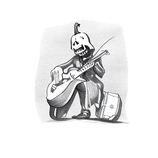 A Spooky Halloween Scene With A Motionless Figure Playing A Guitar