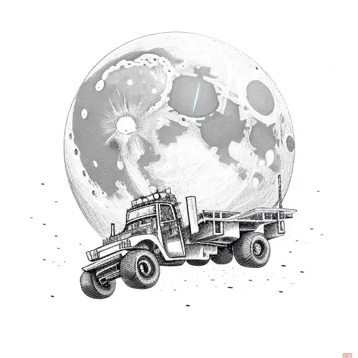 A Lifted Truck Driving On The Surface Of The Moon With A Dog Astronaut Behind The Wheel
