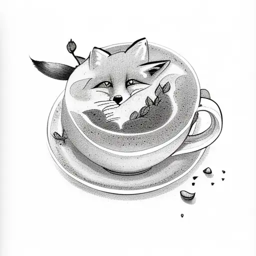 A Fox Hiding Behind Carnation Flowers And Cappuccino Coffee