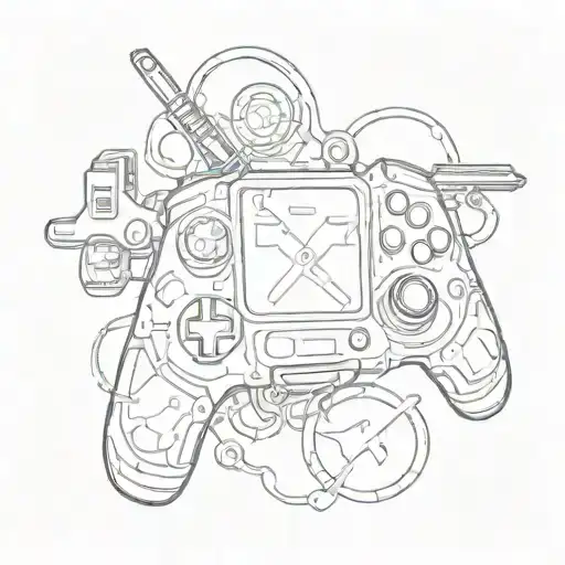 A Nurse Symbol Intertwined With Gaming Controllers And Gun Motifs