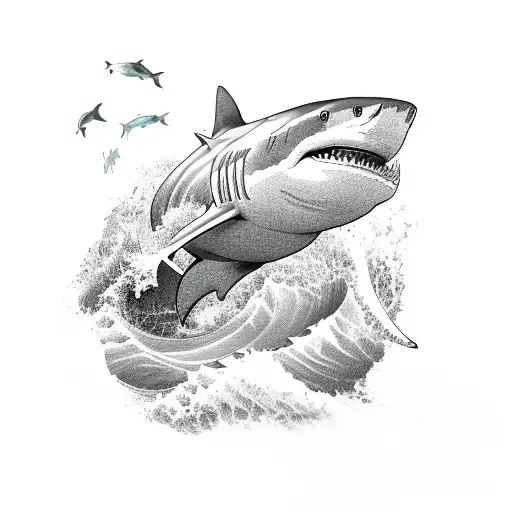 Ocean Wave With Shark Coming At You In The Wave