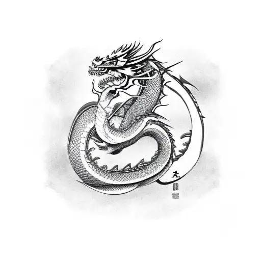 Sensual Dragon Wrapped Around A Chinese Letter