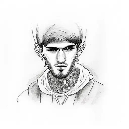 A Sketch-style Tattoo Of Lil Peep With A Motorcycle In The Background