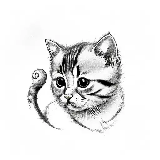 Baby Cat Big Eyes Cute Head Fineline