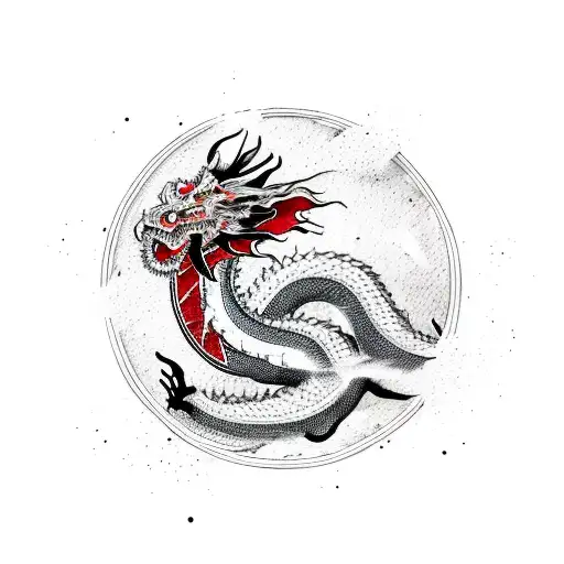 Japanese Dragon With Red Splatter In The Background