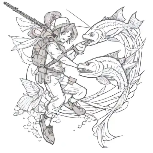 A Mashup Of Your Favorite Anime Characters In A Fishing Theme