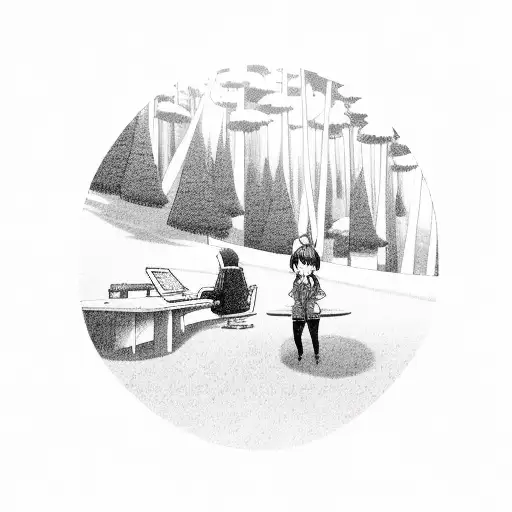 An Anime Character Playing A Video Game While Surrounded By A Forest