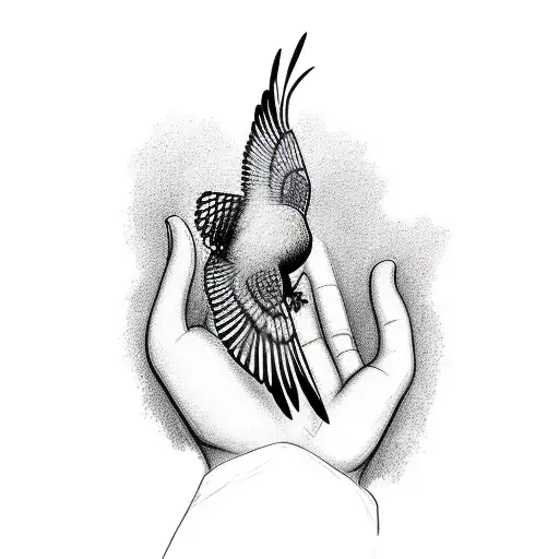 A Compassionate Hand Reaching Out To A Colorful Bird In Flight