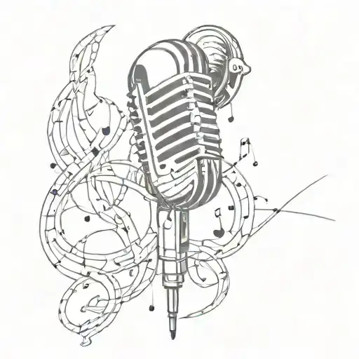 A Microphone Intertwined With Musical Notes And Billie Eilish's Signature Symbol