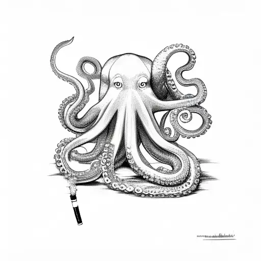 Octopus Smoking A Cigarette With A Dragon