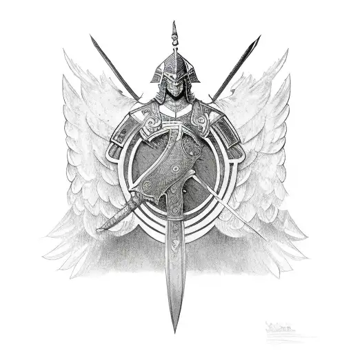Warrior With Shield And Sword And Wings
