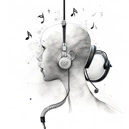 Water Color 7 With Music Notes And Headset