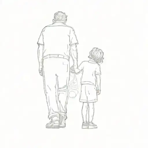 A Man And A Child Looking At The Sun Setting Over A Pool