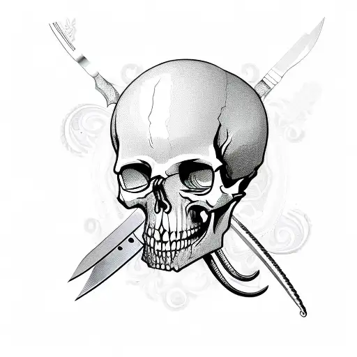 Knife Blade Decorated With Intricate Cooking Utensils And Skull Motifs