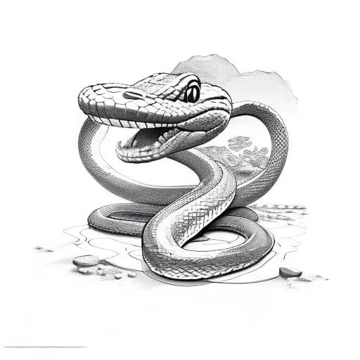 Snake Coiled Around A Camping Tent With A Rose In Its Mouth