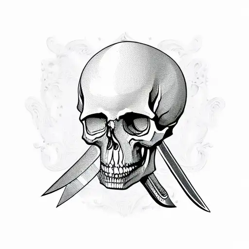 Knife Blade Decorated With Intricate Cooking Utensils And Skull Motifs