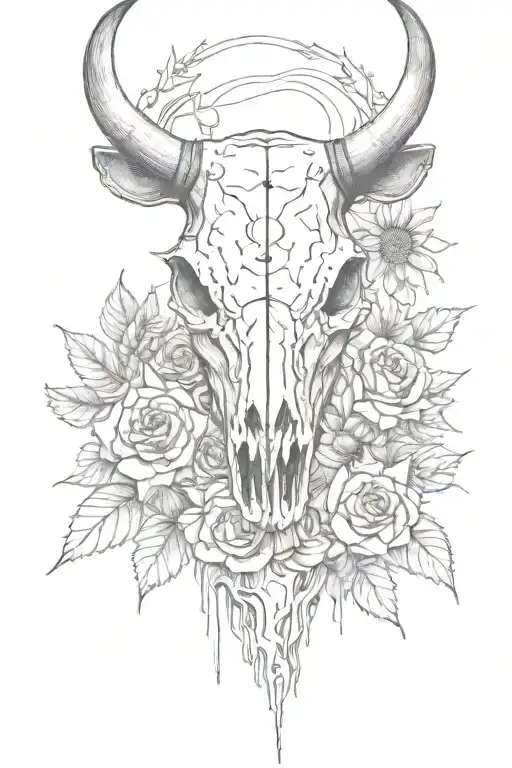 Cow Skull Sunflowers Roses Surrounding