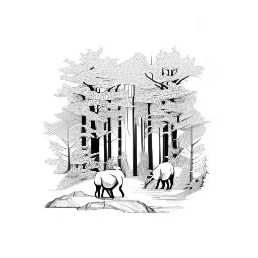 Forest With Capricorn And Broken Clokc