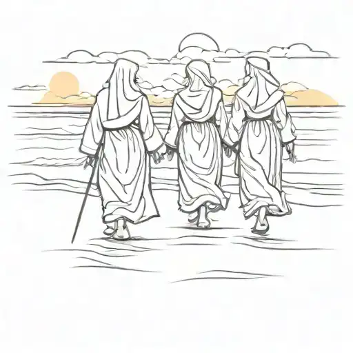Nuns Walking Along The Beach As The Sun Sets