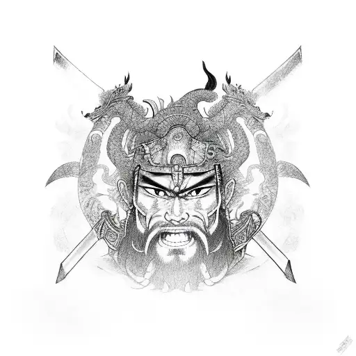 A Samurai Warrior Holding A Camera With A Dragon Tattoo On His Arm