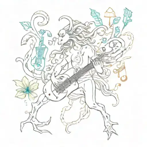 A Botanical Illustration Of A Mythical Creature Surrounded By Music Notes And Mushrooms