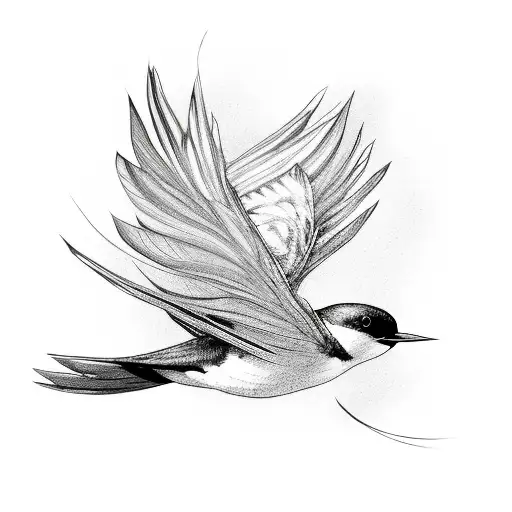 Swallow Bird Flying With An Abstract Work Of Art