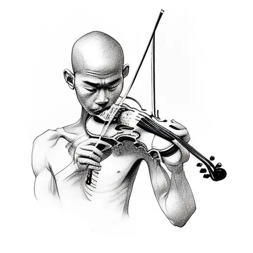 Sketch Style Tattoo Of A Monk Warrior Playing A Violin