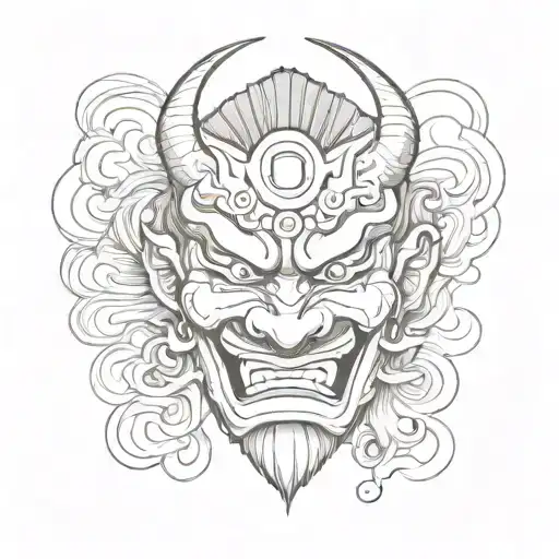Traditional Japanese Mask Representing The Duality Of Good And Evil