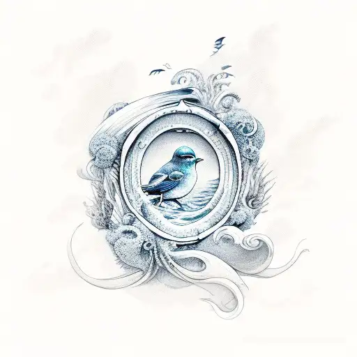 Ocean Waves With Bird Flying Over Holind Laurel Flowers