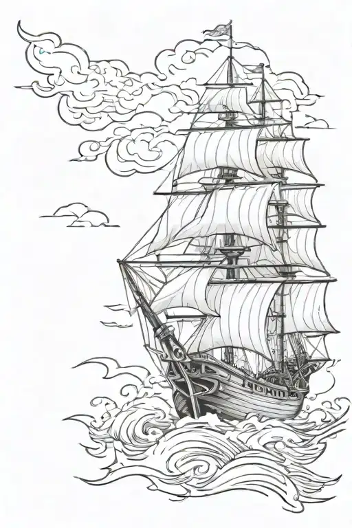 Pirate Ship Sailing Through Stormy