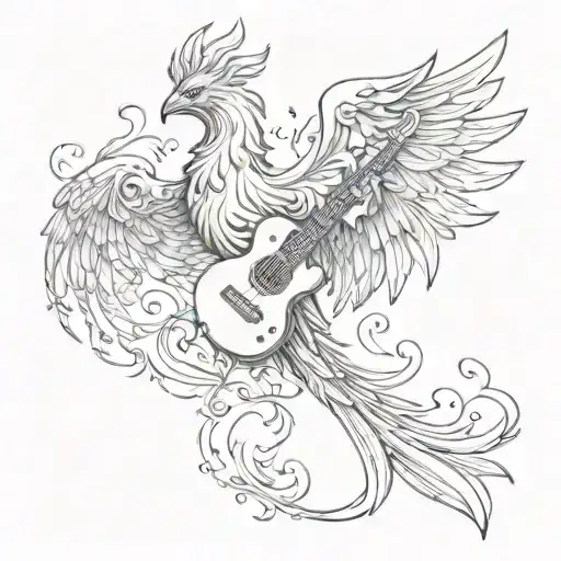 A Phoenix Silhouette With A Guitar As Its Tail Feathers