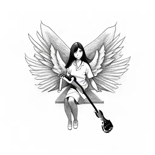 A Nurse Angel Playing A Guitar And Sleeping On A Cloud