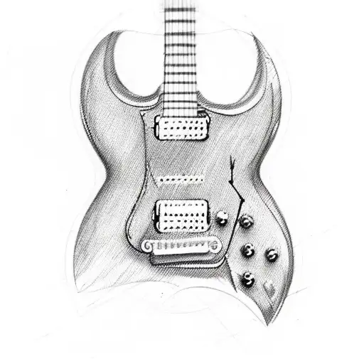 Sketch-like Design Of A Guitar Neck Morphing Into A Soundwave