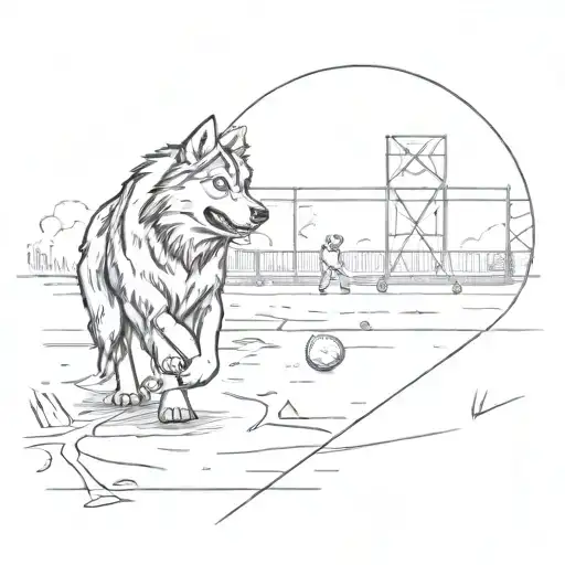 A Baseball Diamond With A Husky And Black Panther Playing Catch In The Background