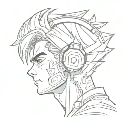 A Sketch Style Tattoo Of Gohan In A Gaming Headset Playing His Favorite Anime Video Game