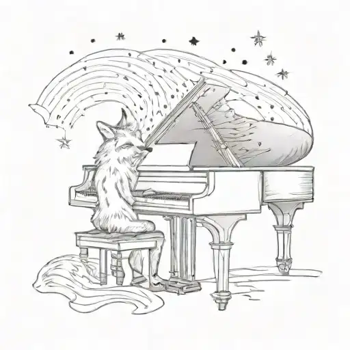 A Fox Playing A Grand Piano Under A Starry Night Sky