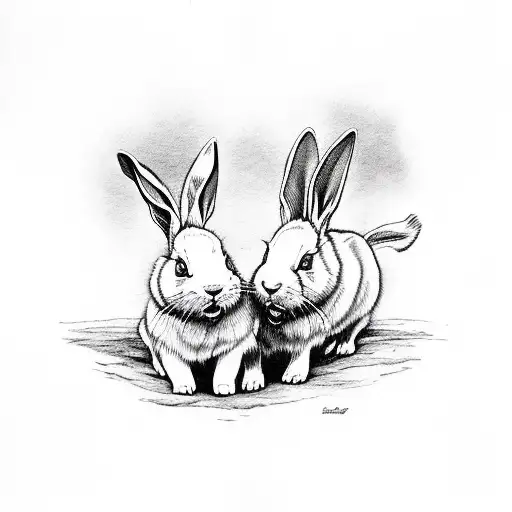 Dwarf White Rabbit Next To A Brown Australian Shepard Dog