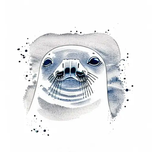 Cute Minimalist Seal Watercolor Peaking Its Head Out Of The Water Waves Seaguls