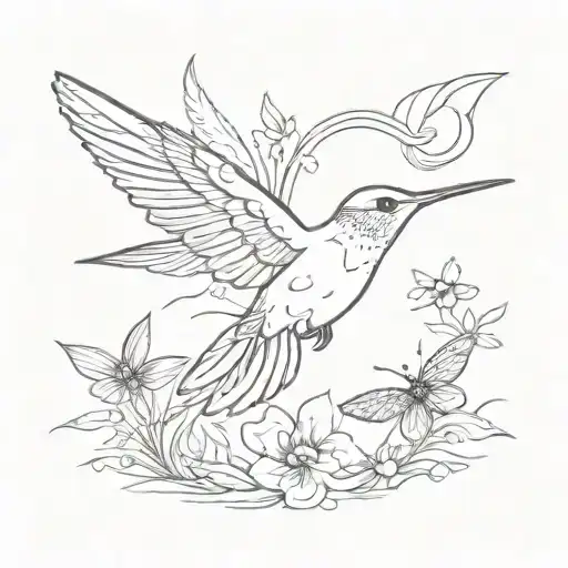 A Minimalist Design Of A Hummingbird And Dragonfly In Flight