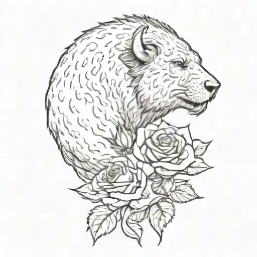 Buffalo Giving A Rose To An Otter