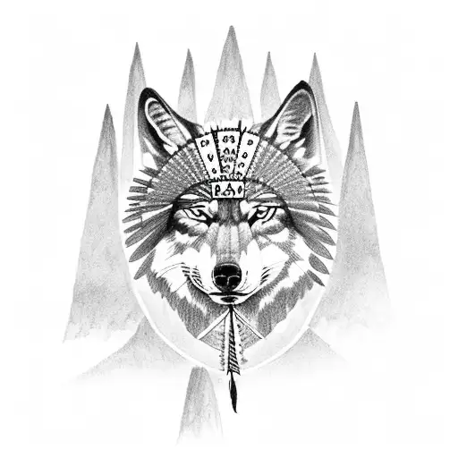 Native American Girl Indian Inside Wolf Outline