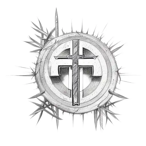 Christian Cross Surrounded By A Bandroll Of Thorns