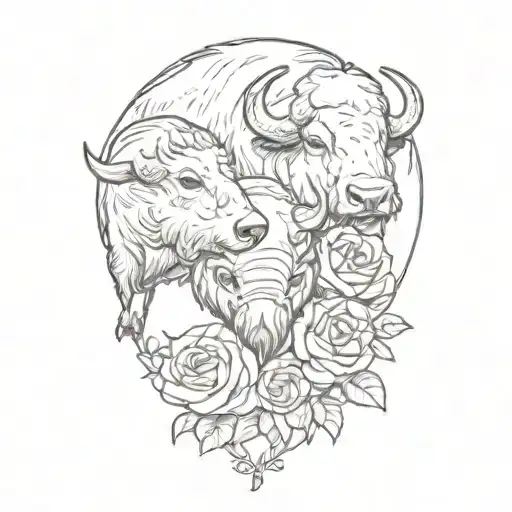 A Buffalo And Otter Holding A Rose