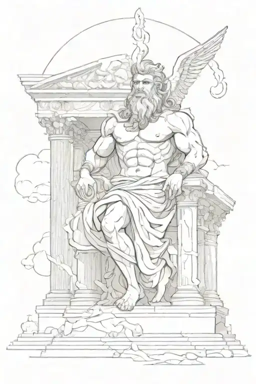 Image Of Zeus Against The Background Of Ancient Ruins Of Mythological Creatures