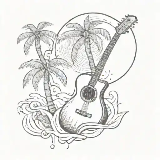 Guitar With Palm Tree And Moon