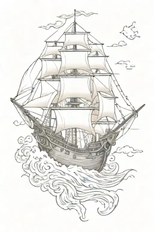 Pirate Ship Sailing Through Stormy