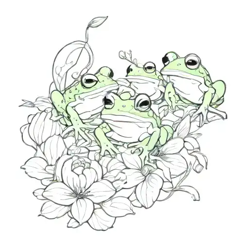 A Whimsical Design Of Frogs Playing Amongst Scary Flowers