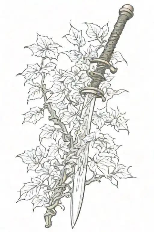 Samurai Sword Wrapped In Ivy Vines Growing